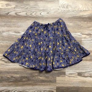 Mini Boden Blue Corduroy Skirt Floral Bird Print Cotton 4-5Y